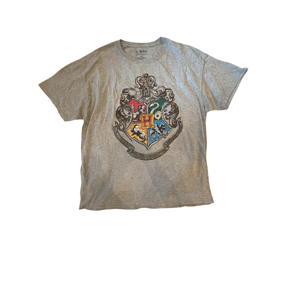 Harry Potter Hogwarts Crest Graphic T-Shirt Gray XL Mens Short Sleeve Tee